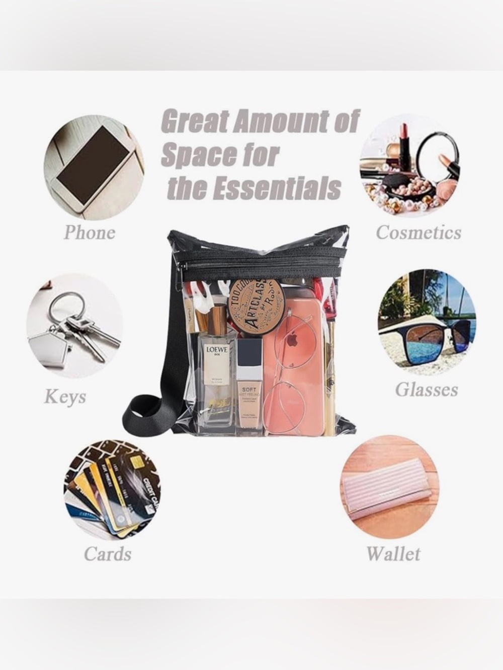 2 for $30 🆕 Transparent Crossbody Stadium Bag with Black Trim - Picture 8 of 16